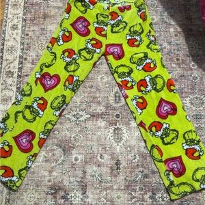 Kids Lime Green Grinch-Print Fleece Pajama Bottoms